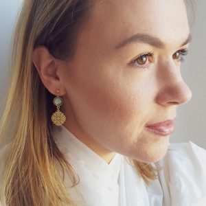 kolczyki wiszące labradoryt srebro pozłacane rozeta