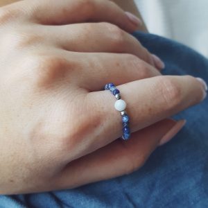 Pierścionek elastyczny lapis lazuli i opal
